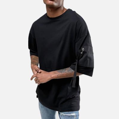 China Sleeve Pocket Design Anti Shrink Loose Fit Plain Cotton Plus Size Mens T Shirts for sale