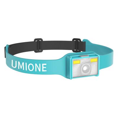 China Camping UMIONE Silicone Running Head Lamp Forehead Flashlight Wide Beam Head Light LED USB Rechargeable Headlamp Lights for sale