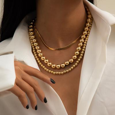 China Wholesale Hiphop JM Punk Gold Plated Tennis Multilayer Chain Beaded Necklace in Gold Jewelry for sale