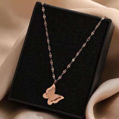 China FASHIONABLE JM OEM Wholesale Rose Gold Plated Butterfly Pendants Charms Necklace Jewelry Stainless Steel for sale