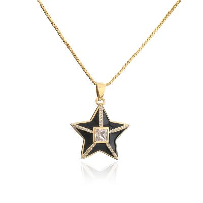 China Luxury Hiphop JM OEM Necklace Five Star With Big Square Crystal Necklace Charm for sale