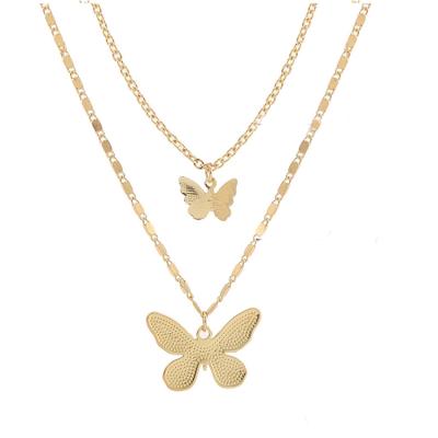 China Hyperbole JM Butterfly Double Layer Pearl Necklace Gold Plated Necklace Butterfly Pendants For Necklace for sale