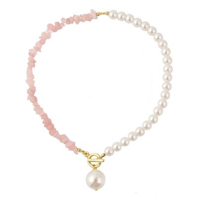 China FASHIONABLE Retro JM French Sweet Pearl Necklace Buckle Clavicle Chain Jewelry Rose Necklace and Pearl White Pearl for sale