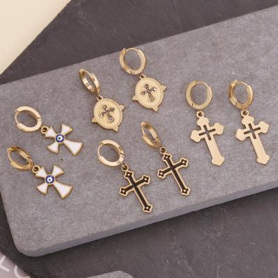 China JM Punk Fashion 18k Gold Earrings Luxury Women Stainless Steel Cross Pendant for sale