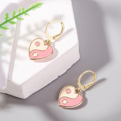 China Fashionable BOHEMIA JM Double Sided Epoxy Heart Shape Yingyang EarringColorful Enamel Hearts Drop Huggie Earring For Women Girls for sale