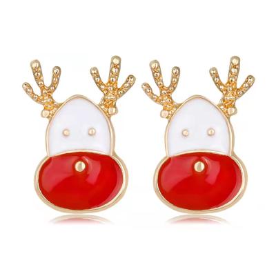 China JM 2021fashion Religious Christmas Deer Shape Oil Drop Plated Earrings Christmas Jewelry for sale