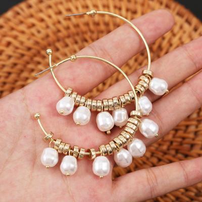 China JM TRENDY Fashion Boho White Pearl Around Circle Hoop Earrings Women Large Size Pearl Earring For Women for sale