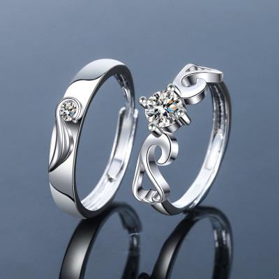 China Fashion CLASSIC Crystal JM CZ Stone Wedding Engagement Rings For Couples 925 Sterling Silver Adjustable Rings For Men And Women for sale