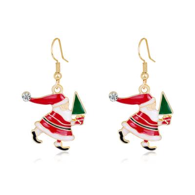 China JM 2021 Fashion Christmas Jewelry Religious Oil Drop Santa Claus Enamel Earring Stud Earrings Set For Women for sale