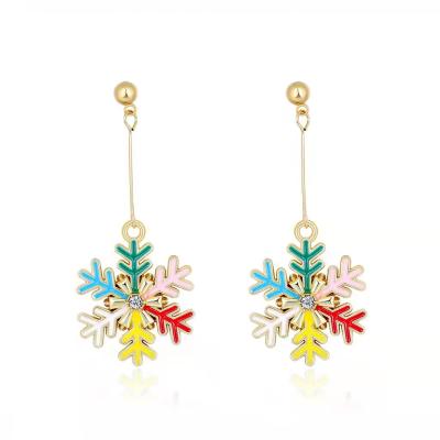 China JM 2021 Fashion Christmas Jewelry Oil Drop Snowflake Enamel Earring Stud Religious Earrings Set For Women for sale