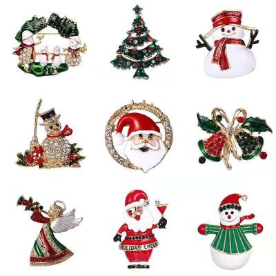 China ALLOY JM Santa Claus Bell Snowman Socks Braid Tree Pin Alloy Diamond Inlaid Christmas Handmade Brooches for sale