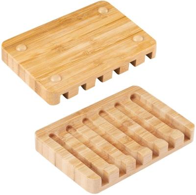 China 300 2 Pack Bamboo Wooden Soap Dish Holder, Bar Soap Saver Case For Shower for sale