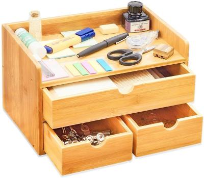 China 100% Eco-friendly Bamboo Wood Organizers Desktop Shelf Organizer for Office with Drawers Mini Desk Storage for Office Supplies for sale