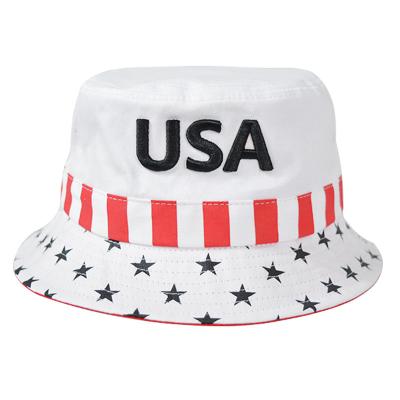 China Custom JOINT Logo Embroidery White USA Flag American Flag Trucker Hat Fashion High Quality Custom Flag Bucket Hat For Promotion for sale