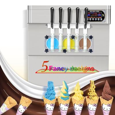 China Snack Factory Commercial 5 Flavors Color Rainbow Soft Serve Sundae Making Machine/Brave Man/Frozen Yogurt Ice Cream Maker Ice Cream Machine for sale