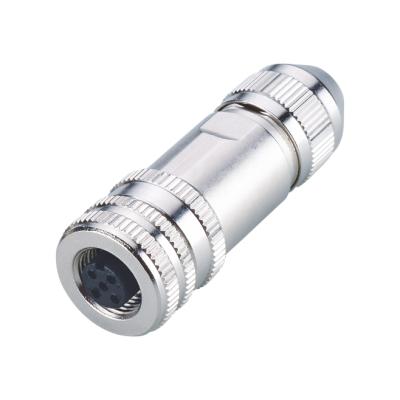 China M12 Power Female Straight Screw Joint 8 Pin Field Wirable Shielded Connector Assembly for sale