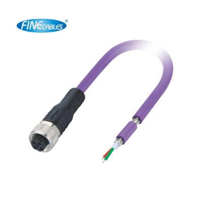 China Electronic Finecables IP67 M12 5pin B Code Waterproof Female Circular Connector With Profibus Cables For Ethernet Work for sale