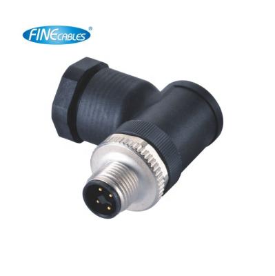 China Common Power Finecables Screw Field Wirable Assembly Power M12 T Code 4p Angled Male Connector for sale