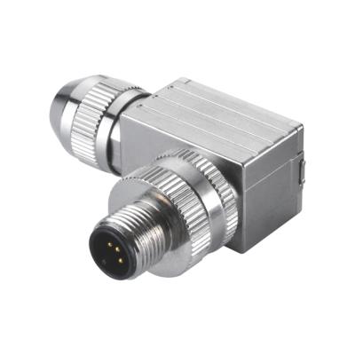 China Automotive IP67 M12 90 Degree Male Rectangle A Field Wirable Assembly 8P Common Shieled Screw Coding Connector for sale