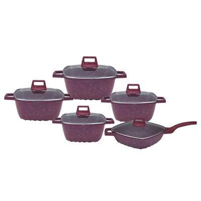 China Good Selling 10pcs Viable Non Stick Cookware Marble Set Aluminum Cooking Pot Set for sale