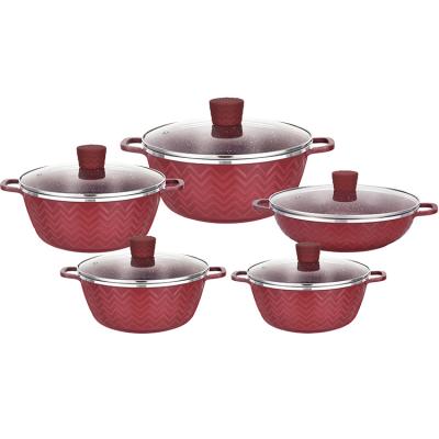 China Sustainable 10 Pcs Kitchen Cooking Cast Aluminum Nonstick Pot Sets Non Stick Casserole Cookware Set for sale