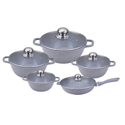 China New Style Sustainable Cookware Sets Kitchenware Induction Bottom Stick Pot Non Sets Cookware With Glass Lid for sale