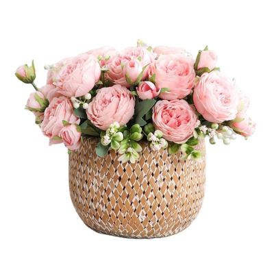 China Wedding Rose Bouquet Simulation Flowers Restaurant Decoration 30cm 5 Head Persian Roses for sale