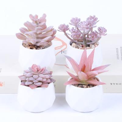 China Home Office Desktop Artificial Plant Ceramic Fake Greenery Realistic Succulent Plants for sale