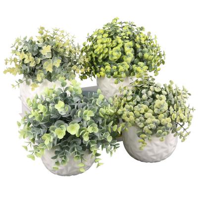 China Mini Potted Craft Artificial Eucalyptus Plants Plastic Faux Green Rosemary Plant for sale