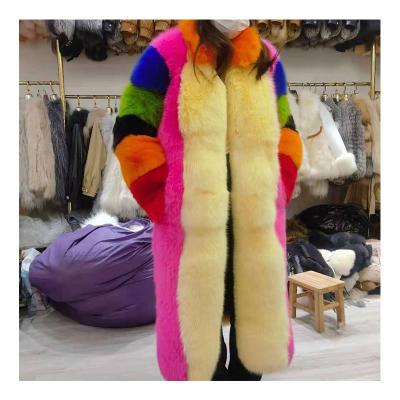 China 2022 New Women's Anti-Wrinkle Fur Jacket Fashionable Custom Made Full Face Rainbow Fluffy Colorful Fox Fur Coat For Ladies for sale