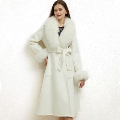 China 2021 Breathable Big Real Fox Fur Trimming Woolen Jacket Fashion Custom Women's Cashmere Coat Along With Fur for sale