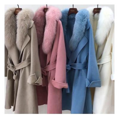 China 2020 Real Fox Ladies Anti-Wrinkle Fur Collar Coat Women's Slim Cashmere Wool Winter Jacket Coat for sale