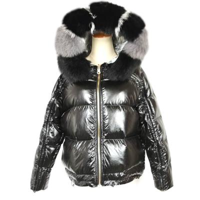 China Anti-wrinkle custom down jacket men women zipper winter warm bubble hooded coat with fur for sale