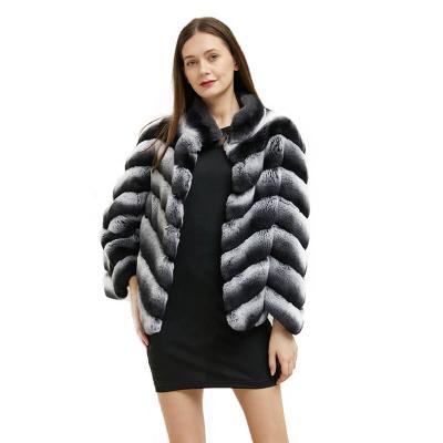 China Anti-wrinkle Rex Rabbit Fur Jacket Chinchilla real fluffy women coat fur coat wholesale custom female sellers for sale