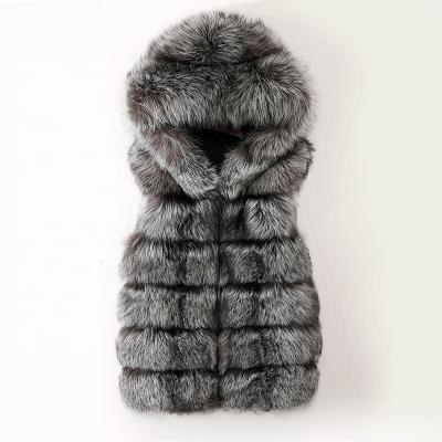 China 2022 Men's Real Silver Fox Breathable Natural Silver Fox Fur Coat Winter Warm Luxury Fluffy Fur Coats Men With Hood for sale