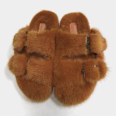 China Fashion Trend Mink Slides Girls Real Fur Custom Slippers Fashion Luxury Kids Mink Fur Slides For Mommy and Me for sale