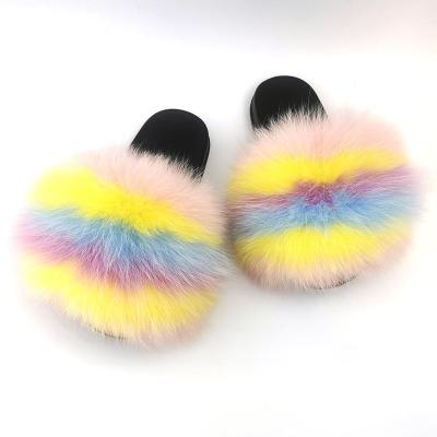 China Fashion Trend Custom Girls Sandals Kids Fox Fur Hairy Sandals Wholesale PVC Soft Unique Kids Fluffy Slippers for sale