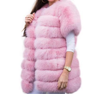 China Breathable Winter Vest Ladies Fashion Hairy Warm Genuine Fur Vest Women Real Pink Fox Fur Vest With Sleeves for sale