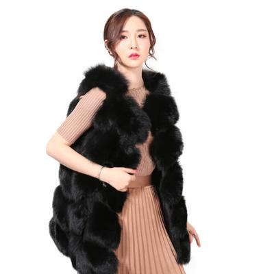 China Popular Breathable Women Real Thin Black Natural Fox Fur Vest for sale