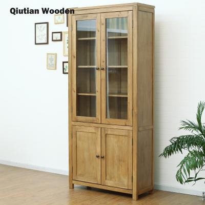 China KD Easy Assembling Small Shelf Pine Wood Solid Wood File Cabinet With Glass Door for sale