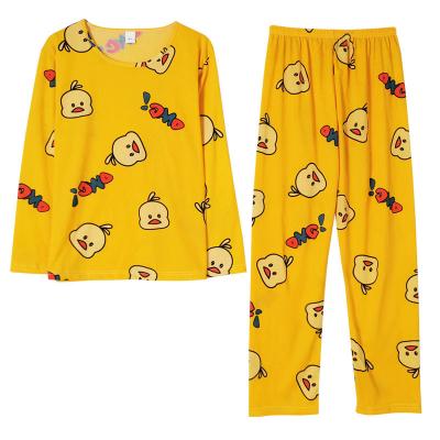 China Cartoon Ladies QUICK DRY Pajamas Long Sleeve Little Yellow Duck Print Spring and Autumn SleepWear Set for sale