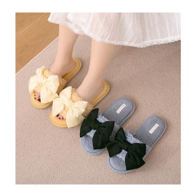 China New Fashion Trend Girl Bowknot Fashion Decoration Flip Flops Plush Home Colorful Indoor Casual Simple Slippers for sale