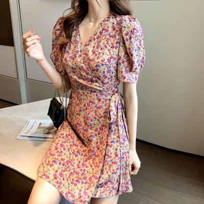 China New Anti-Wrinkle Spring Floral Dress Women's Chiffon Thin A-line Dress French And Retro Summer Skirt for sale