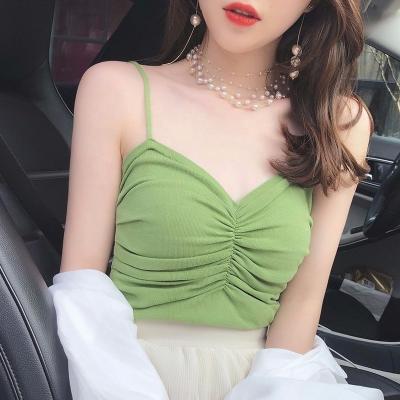 China 2022 new women QUICK DRY knitted silk pleated ice camisole inner and outer wear bottoming sexy short shirt sleeveless top for sale