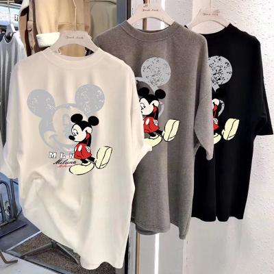 China New 2022 Summer QUICK-DRY Loose T-shirts Shorts Sheath O Neck Solid-color Fashion Cartoon Print Women Casual T-shirts for sale