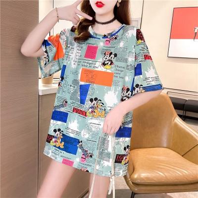 China 2022 Summer New QUICK DRY Cartoon Printed Short T-shirt Women's Mickey Graffiti Printed Sleeve Letter Printed T-Shirt for sale