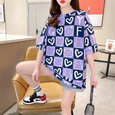 China 2022 Summer New Fashion QUICK DRY New Fashion Casual Women's Short Sleeve T-shirt Top Women Graffiti Design Link Dye Cartoon Print T-shirt for sale