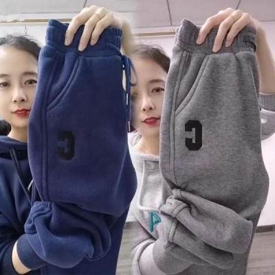 China European goods winter breathable velvet thickened sweatpants 2022 women's harem pants high-waisted new letter embroidered C sports pants for sale