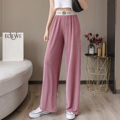 China 2022 QUICK DRY summer new ice silk wide leg pants women's high waist pants hanging tight waist pants straight floor brooms for sale