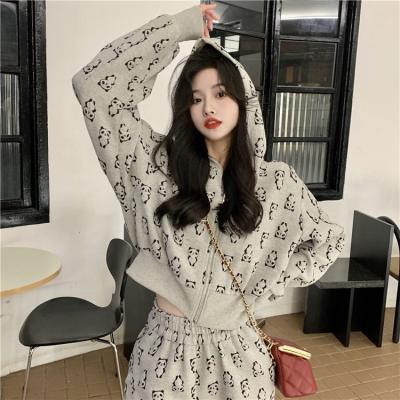 China Cotton Waterproof Sports Plus Size Women's Jogger Sweatsuit Gym Winter Gray Panda Hoodies Tracksuits Jogging Clothing Set for sale